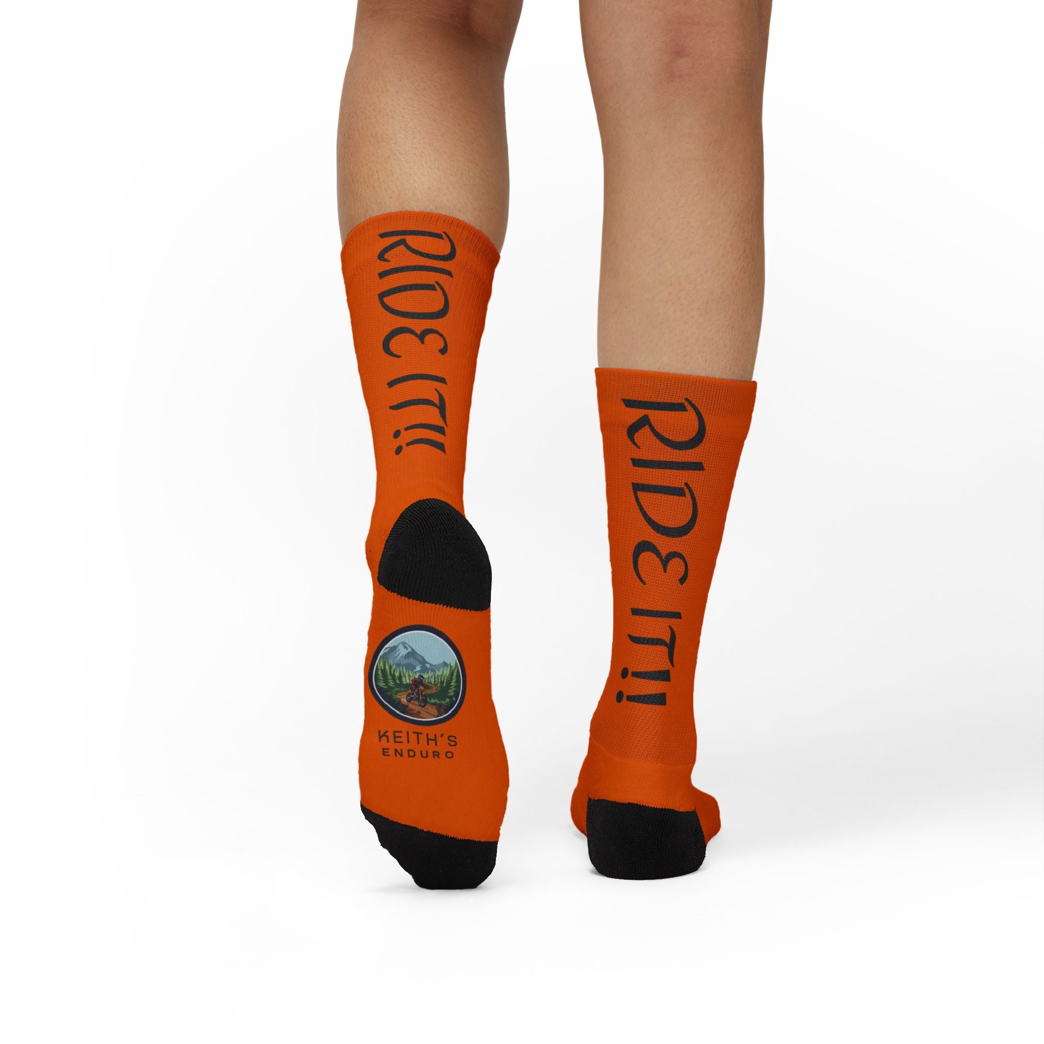 Orange 'Ride It!!' Sublimation Socks — Keith's Enduro Graphic Crew Socks