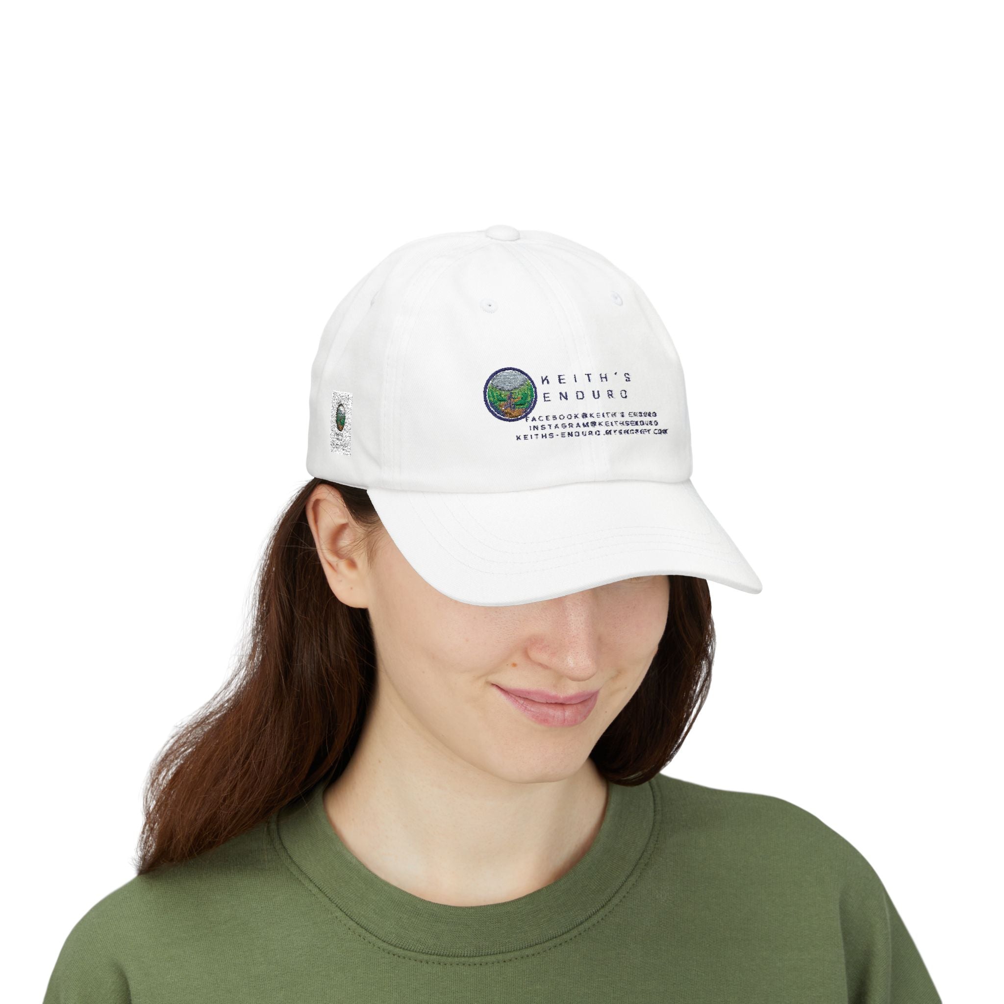 Dad Cap — Keith’s Enduro Logo Embroidered White Baseball Hat