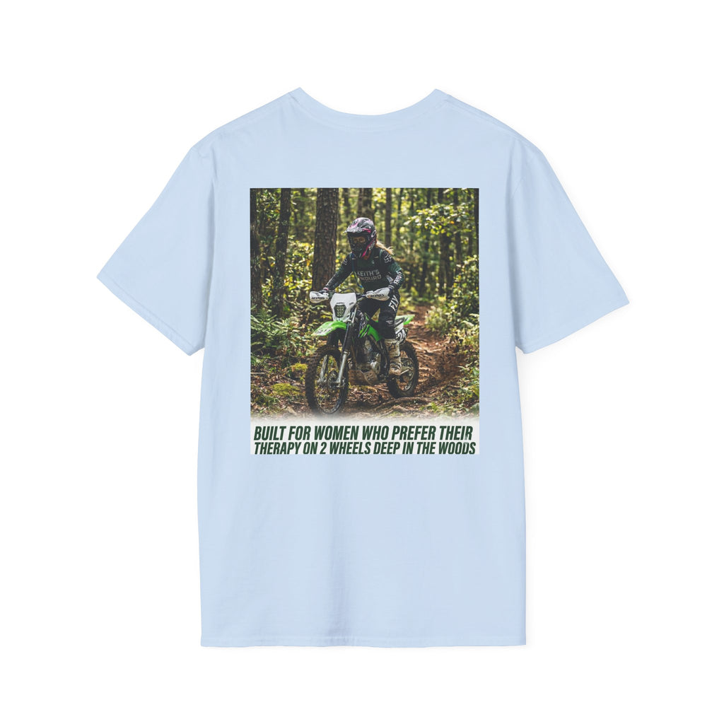 Women's T-Shirt — Trail Riding Design “Therapy on two wheels” | Casual Tee for Dirt Bike Lovers