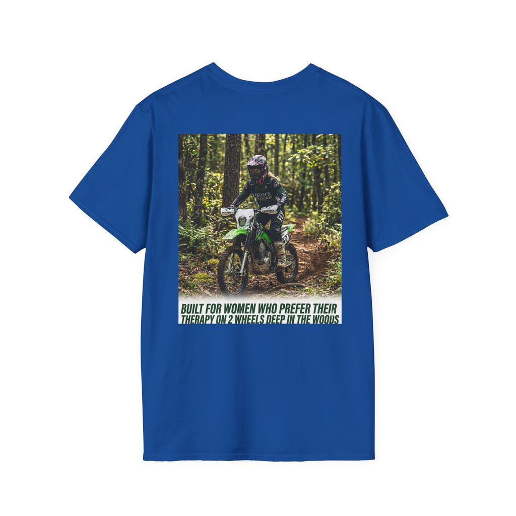 Women's T-Shirt — Trail Riding Design “Therapy on two wheels” | Casual Tee for Dirt Bike Lovers