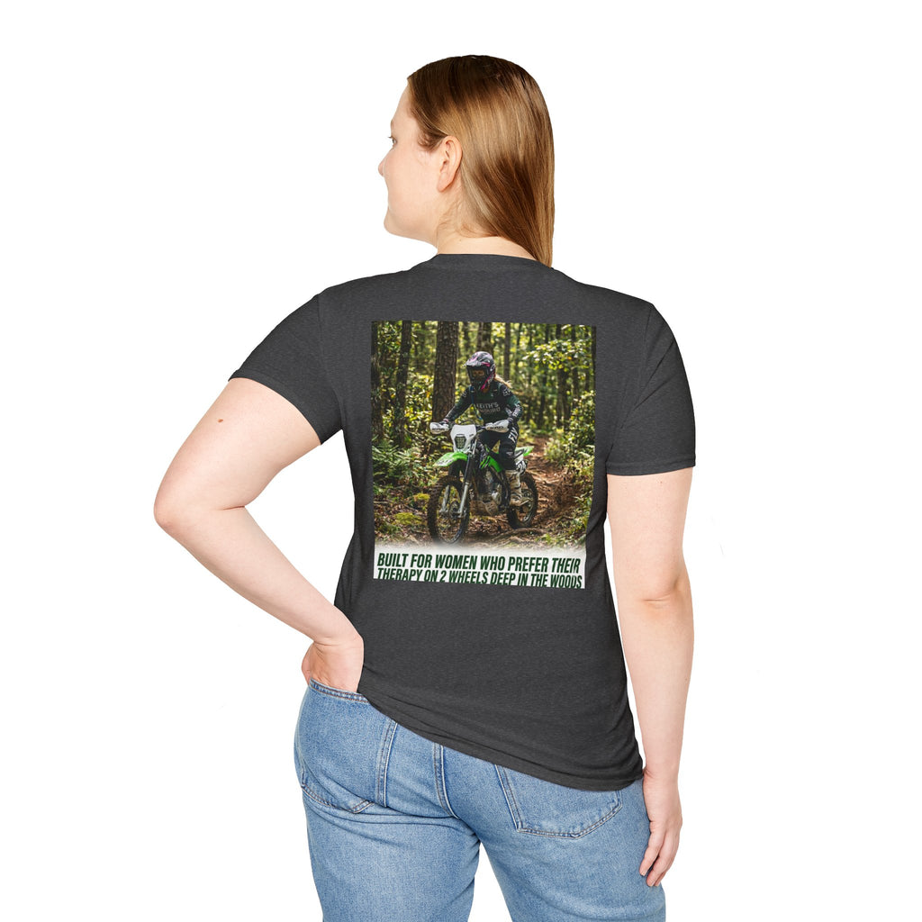 Women's T-Shirt — Trail Riding Design “Therapy on two wheels” | Casual Tee for Dirt Bike Lovers