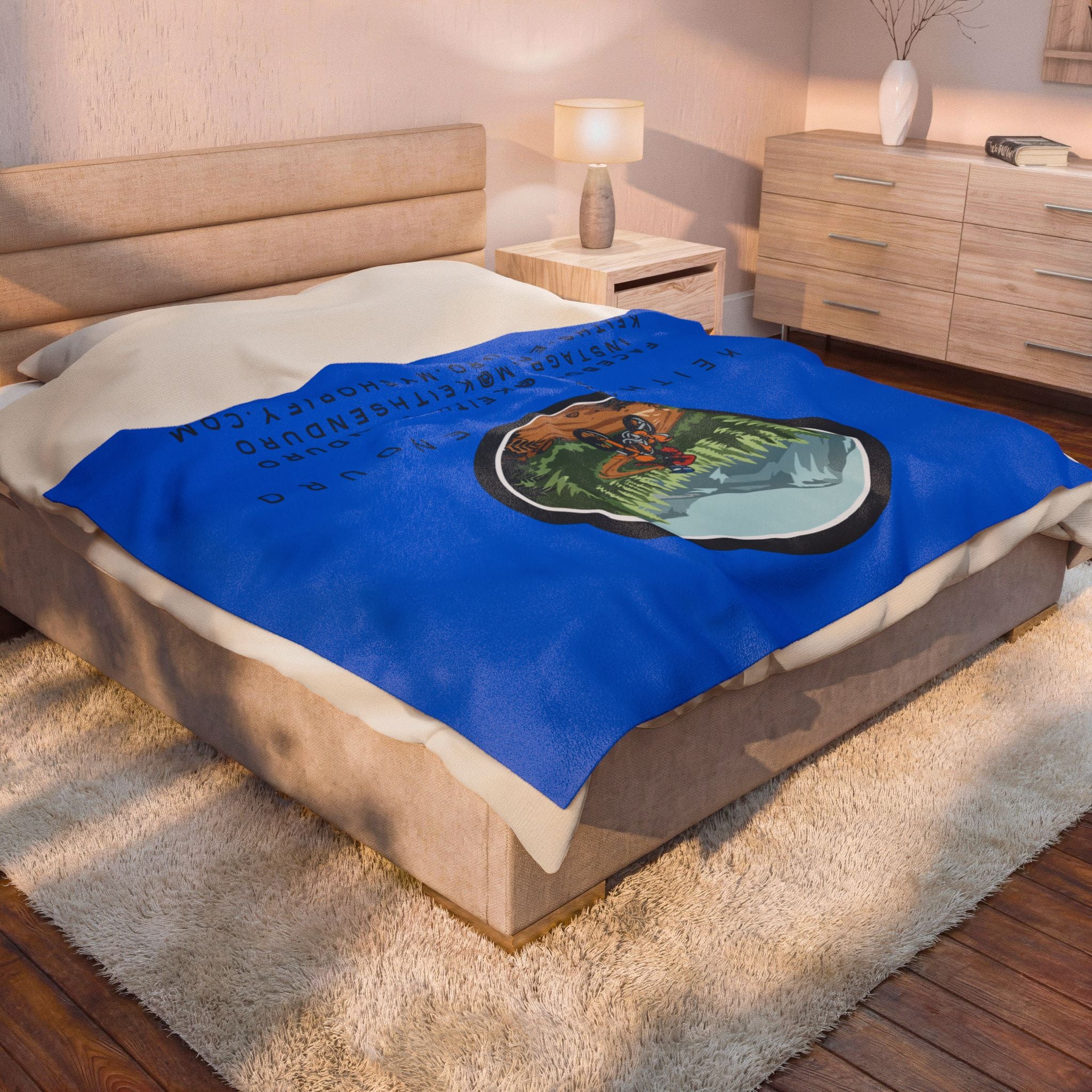 Velveteen Plush Blanket — Keith's Enduro Dirt Biking Throw (Dirt bike logo, social links)
