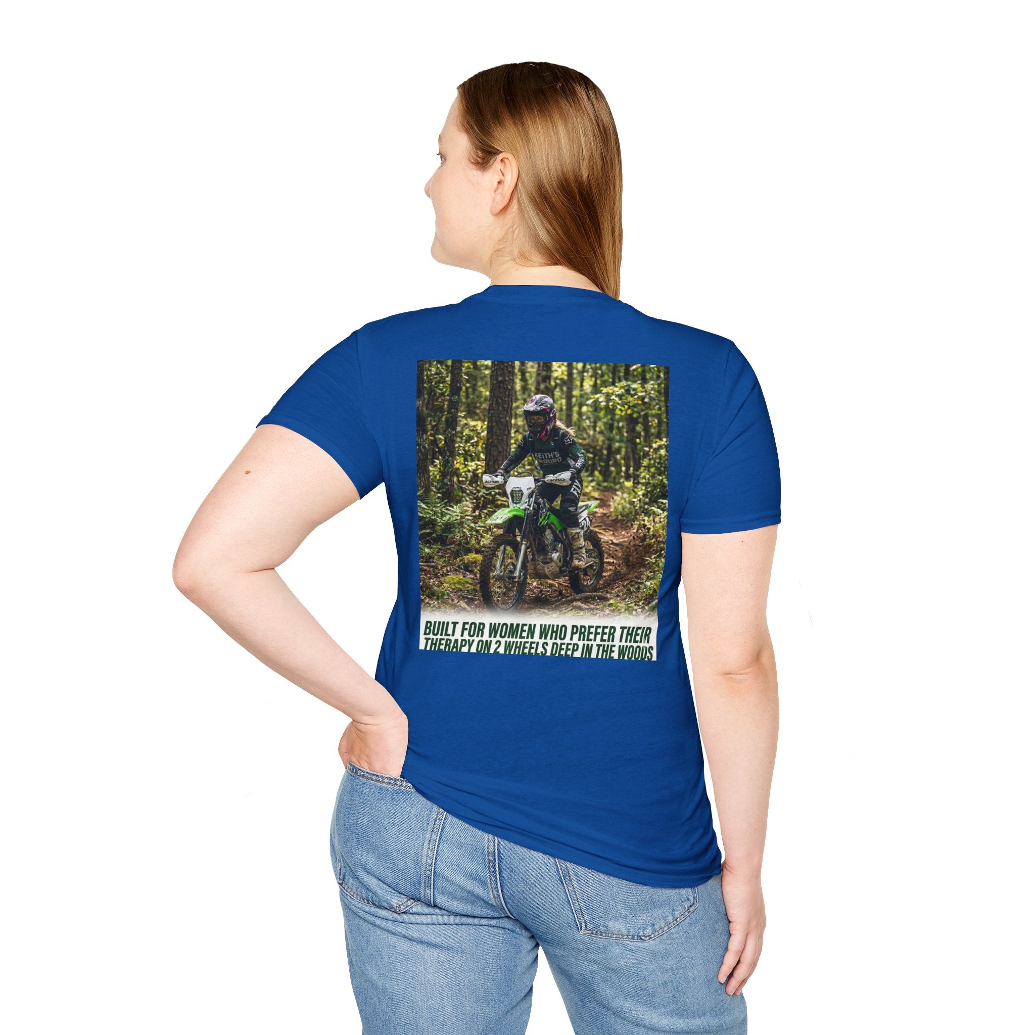 Women's T-Shirt — Trail Riding Design “Therapy on two wheels” | Casual Tee for Dirt Bike Lovers