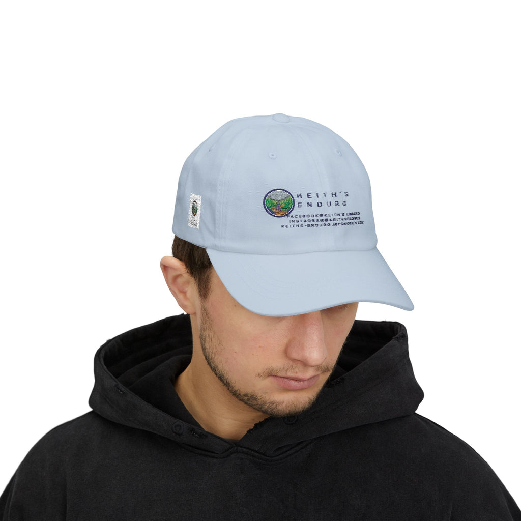 Dad Cap — Keith’s Enduro Logo Embroidered White Baseball Hat