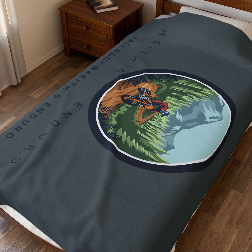 Velveteen Plush Blanket - Keith's Enduro Dirt Bike Mountain Ride Design