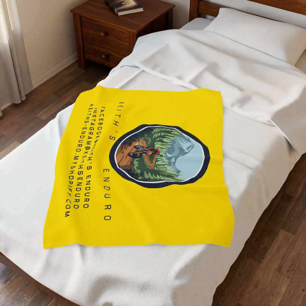 Velveteen Plush Blanket – "Keith's Enduro" Mountain Dirt Bike Logo Throw