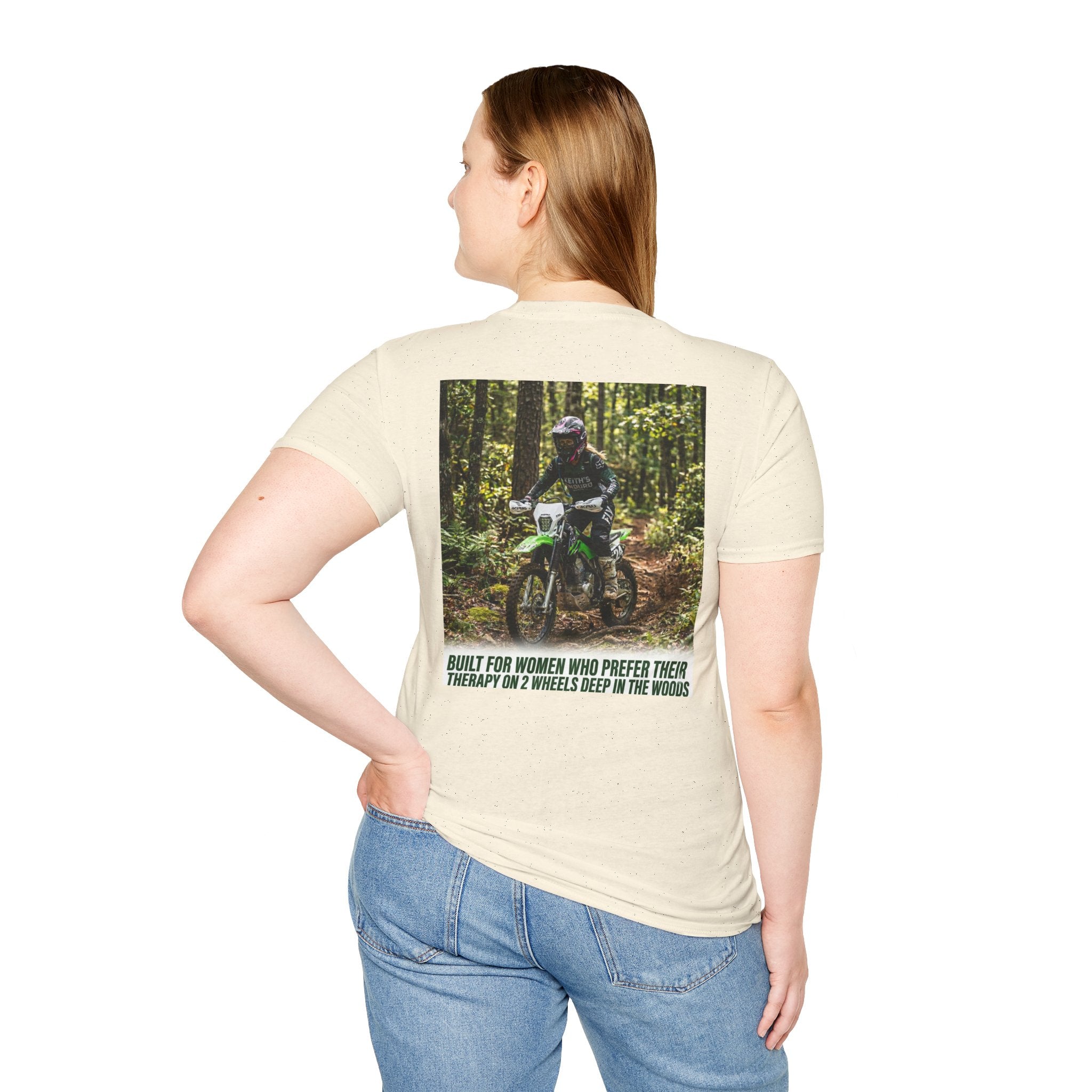 Women's T-Shirt — Trail Riding Design “Therapy on two wheels” | Casual Tee for Dirt Bike Lovers