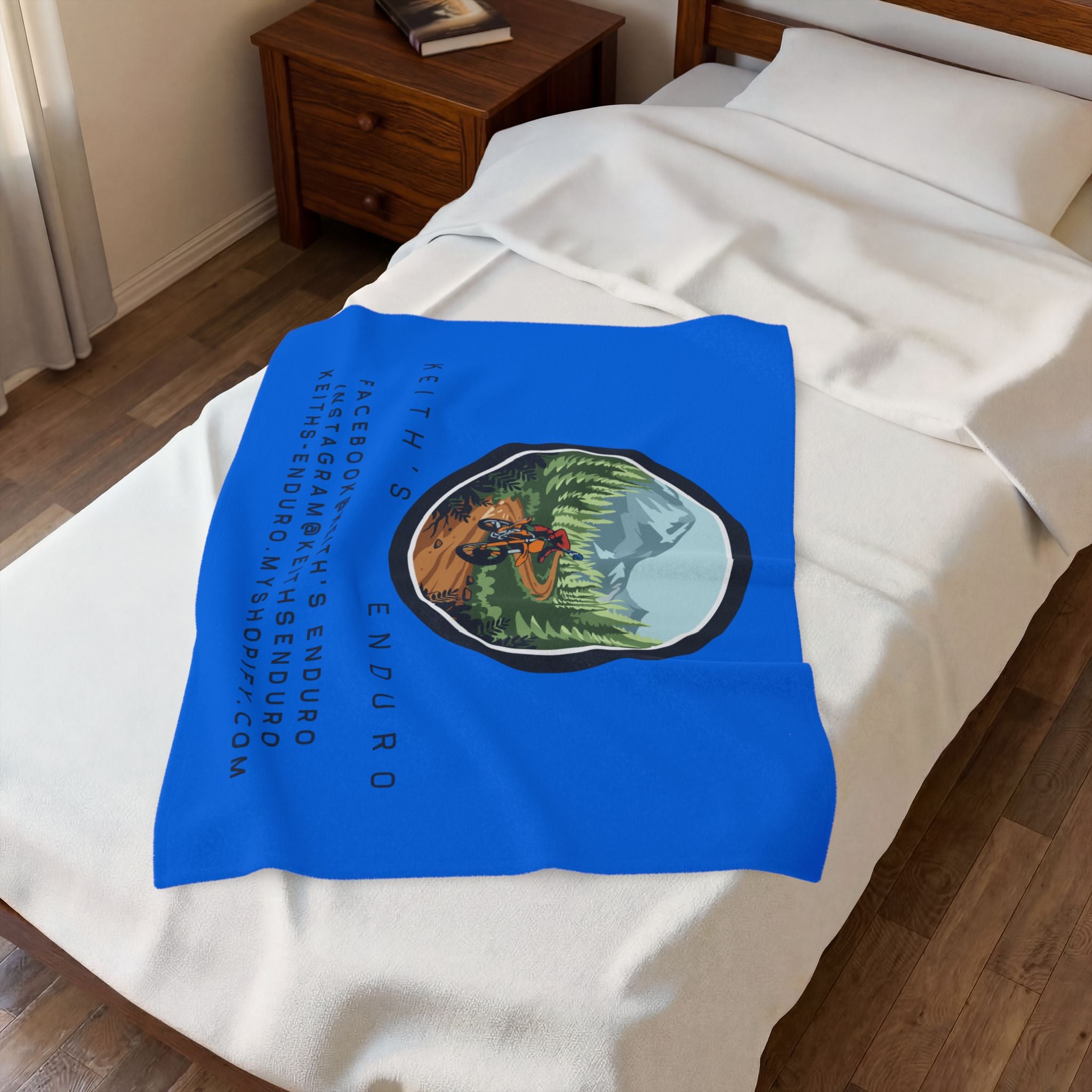 Velveteen Plush Blanket — Keith's Enduro Dirt Biking Throw (Dirt bike logo, social links)