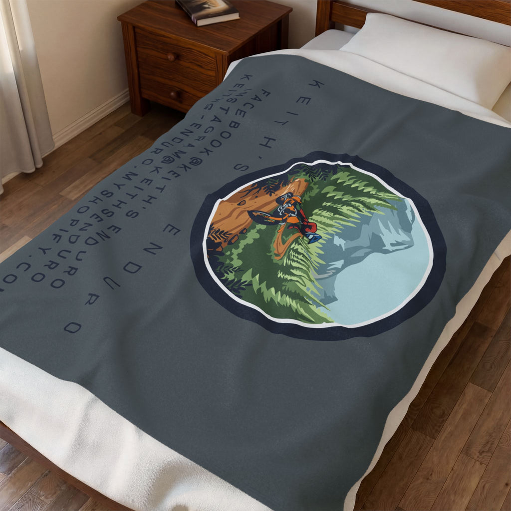 Velveteen Plush Blanket - Keith's Enduro Dirt Bike Mountain Ride Design