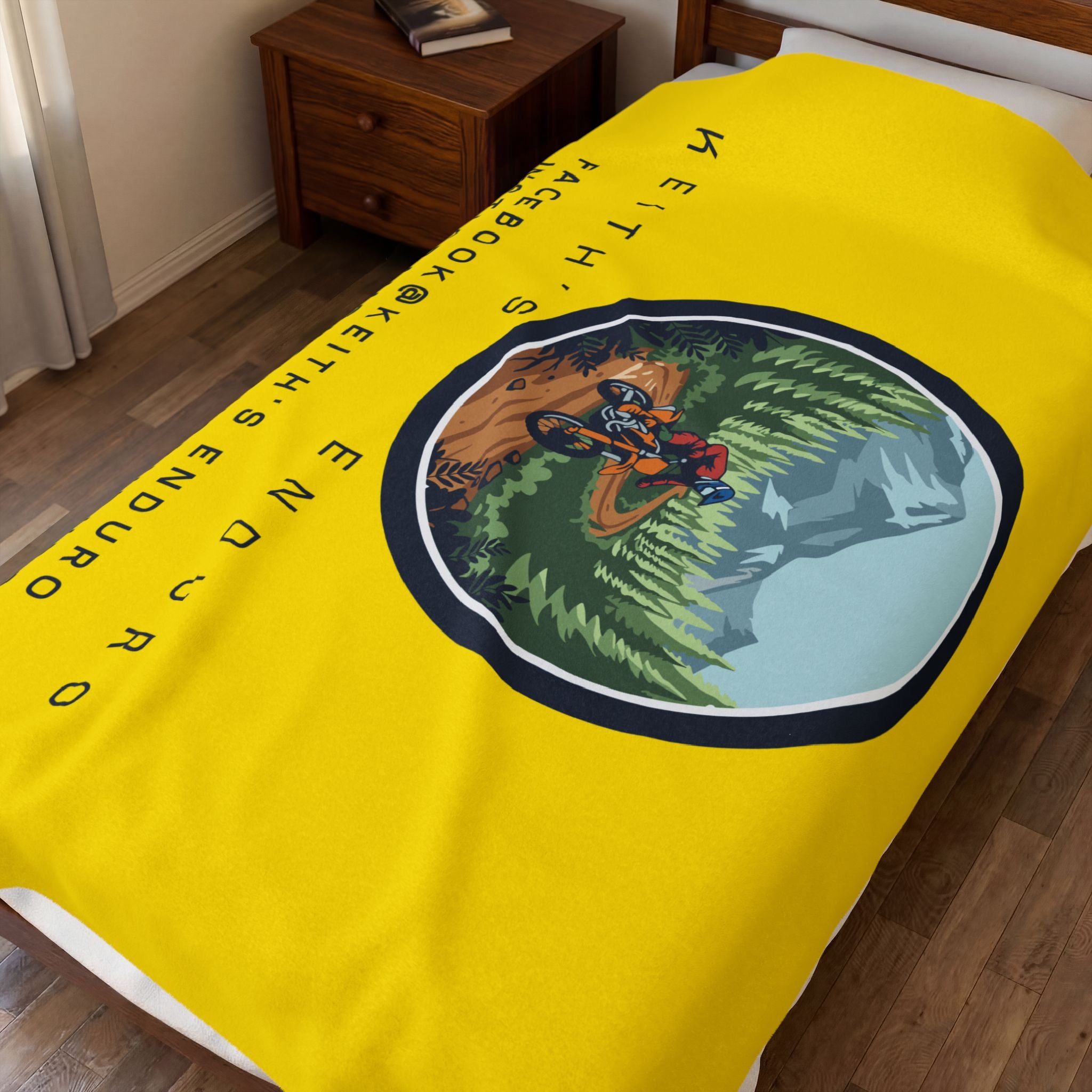 Velveteen Plush Blanket – "Keith's Enduro" Mountain Dirt Bike Logo Throw